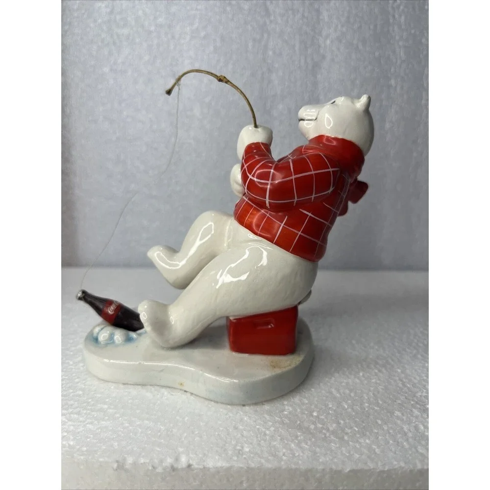 Coca‎ Cola 1995 Enesco Ceramic Polar Bear Ice Fishing & Skating Vtg Ornaments